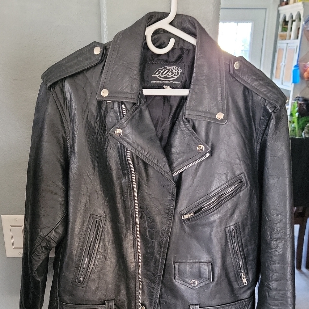BOSS Black Leather Moto Jacket